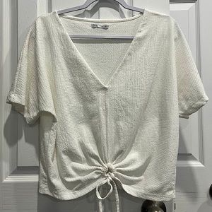 Zara V-neck Tie-Front Short Sleeve Shirt